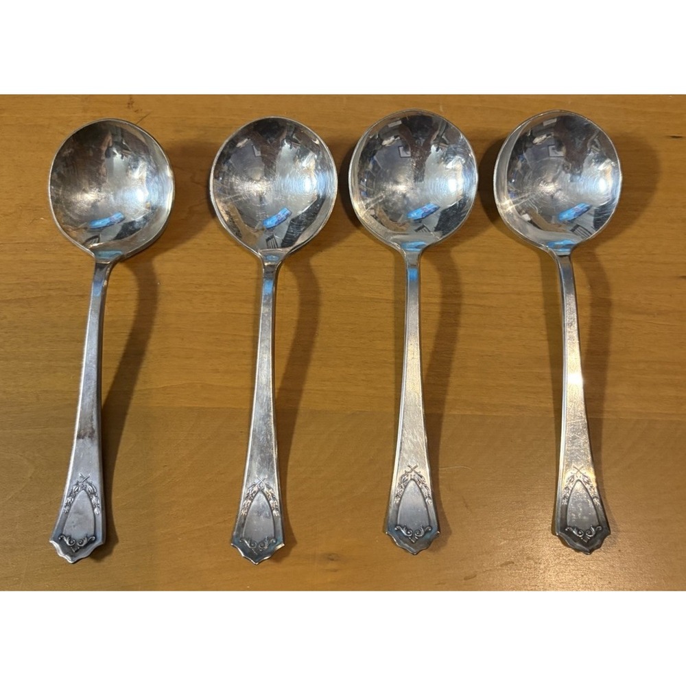 International Silver Jewell 1916 Silver plate Cream Soup Spoons Set 4 Vtg